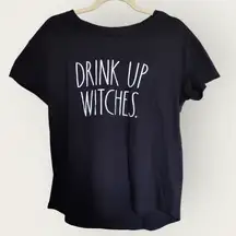 Rae Dunn  Halloween Drink Up Witches Black Tee Shirt Sock Set Size Medium