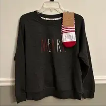 Women’s Rae Dunn Charcoal Grey Sweatshirt with Ankle Socks Size Small