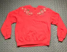 Bon Worth Women's Red Floral Embroidered Sweater Size M‎