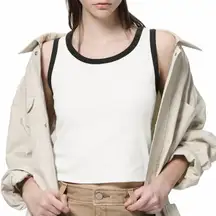 Uniqlo GU Cotton Blend Sleeveless Trim Cropped Tank Top Off White NWT XS