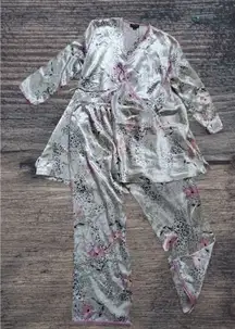 Jones New York Robe Tank Pant Pajama 3pc Set Women Medium Floral Leopard