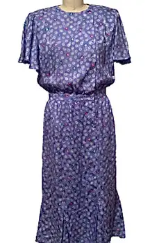 Maggy London by Jeannene Booher vintage printed periwinkle silk dress Size 12