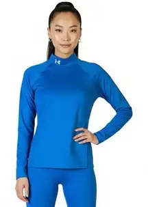 Under Armour ColdGear Fitted Mock Neck Top Womens M Blue Thermal Athleisure