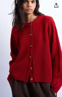 Topshop red knit ribbed oversized cardigan sweater