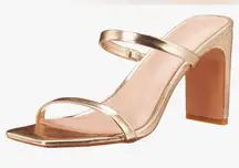 NWT The Drop Women's Avery Square Toe Two Strap Heeled Sandal, Gold, Size 10