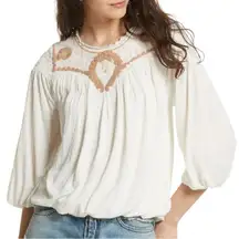Free People Embroidered White Blouse Size XS