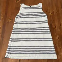 Beach Lunch Lounge Gray Striped‎ Linen Blend Sleeveless Shift Dress