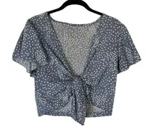 Women's Blue Polka Dot Tie-Front Crop Top Size S
