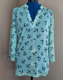 Rue21 Sheer Blue and Green Anchor Top or Bathing Suit Coverup