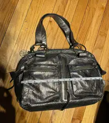 Harnett Brooklyn NY Vintage Metallic Leather Shiny Iridescence Holographic Cooper Satchel Hobo Medium Travel Tote Shoulder Messenger