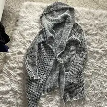 Black and white knit hooded cardigan