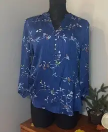 White House | Black Market WHBM Xian Floral Vines Print Blouse China Sea with Bergamot ❤️