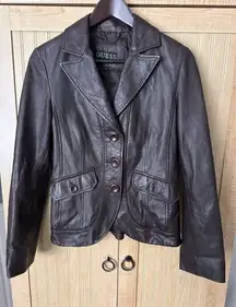 Vintage Guess 90’s Y2K Genuine Womens Brown Leather Blazer Jacket Size M *READ*