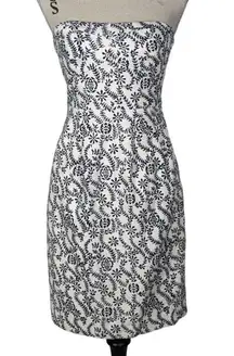 J. Crew Strapless Floral Print Mini Dress Cream and Blue Size 2