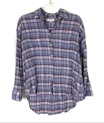 3/$30 Madewell | Purple Pink Blue Plaid Hi-Low Button Up Shirt S