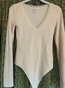 Cream Colored Lace Thong Bodysuit Size S