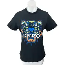 Kenzo Women's Black Tiger Graphic Print Short Sleeve Pullover Tee T-Shirt Top M