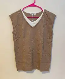 Grace Karin Layered V Neck Sleeveless Sweater Top Shirt Tan Light Brown Size M