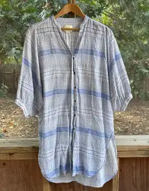 Anthropologie Maeve Yarn Dyed Lena Tunic Top Blue & White Size XS