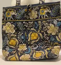 Vera Bradley Ellie Blue Tote Bag Purse Vintage, Blue Yellow White Paisley