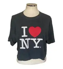 I Love New York Cropped Short Sleeve Crewneck Graphic T-shirt Size Large Grey