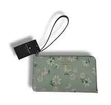 Kate Spade NWT Lucy Day Tripper Wristlet Medium L-Zip Daisy Print Crystal Blue