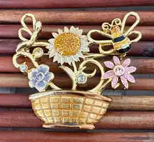 Kenneth Cole Gold and Multicolor Floral Basket Brooch
