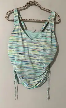 Lands End Womens 18DD Multicolored Striped Ruched Tankini Swim Top