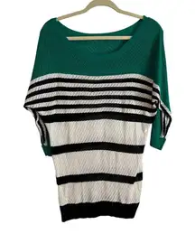 Maurices Green Black and White Striped Knit Sweater Size Medium