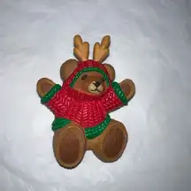Hallmark Vintage Christmas Teddy In Sweater‎ and Antlers  Brooch