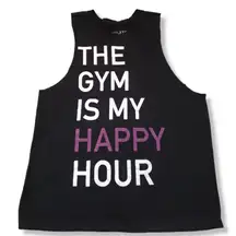 Chin Up Apparel Top Size Small Sleeveless Cut Off Graphic Tee The Gym Is My Happy Hour