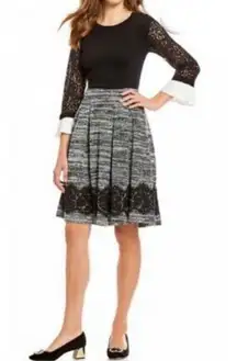 Lace Hem Tweed Midi Skirt