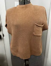 Women’s Zenana Short Sleeved Tan Chunky Ribbed Mock Neck Cropped Sweater Md NWT