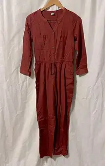 Old Navy Petite Lightweight Rust Orange Long Sleeve Slim Jumpsuit