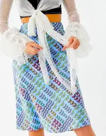 Urban Outfitters Light Blue Butterfly Print Satin Midi Skirt M