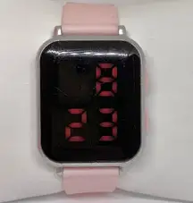 Women’s digital watch 34mm silver tone case pink silicone band running