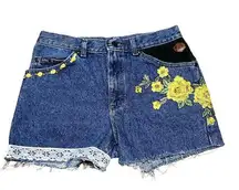 Lee Vintage Jean Shorts Custom Boho Floral Cottagecore Coquette Festival 30"