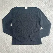 Abercrombie & Fitch Black Lace Long Sleeve Stretch Tee Boat Neck Top Size S
