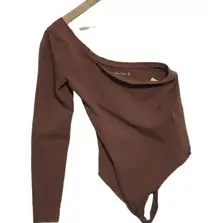 Womens Abercrombie & Fitch Brown Cotton One Shoulder Long Sleeve Bodysuit Sz XS