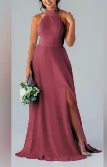 Kennedy Blue Stassi Rosewood Chiffon High Halter Neck Gown Women’s Size 6