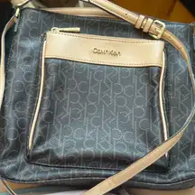 Calvin Klein Monogram Crossbody Bag Brown Beige‎ Tan Adjustable Strap