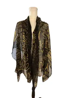 Motown Records Black & Gold Lyric Print Sheer Scarf Wrap "My Girl Billie Jean"