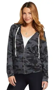 Sundry Women's Zip Hoodie Large Gray Camo Print French Terry Made in USA Casual