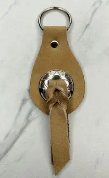 Soft Brown Leather Fringe Western Concho Boho Keychain Keyring