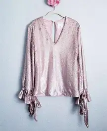 C/MEO Collective Pink Sequin Long Sleeve V-neck Top