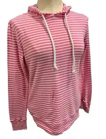 Small 1901 Women's Lightweight Pink White Striped Pullover Hoodie Soft Cotton Mo