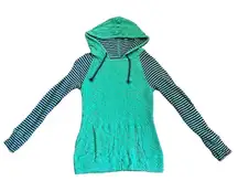 Evy’s Tree Pullover Hoodie Striped Sleeves Pocket Pouch Medium