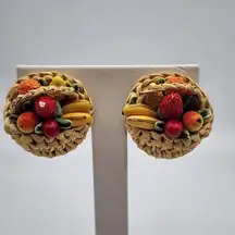 Vintage Western Germany Fruit Basket Clip-On Earrings