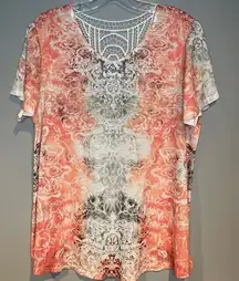 TIME AND TRU TOP T-SHIRT RHINESTONE FRONT SIZE L 12-14 CROCHET BACK