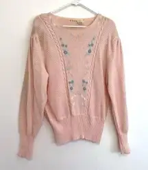 VINTAGE VTG ALBEE Light Baby Pink Pastel Embroidered Cottagecore Grandma Sweater